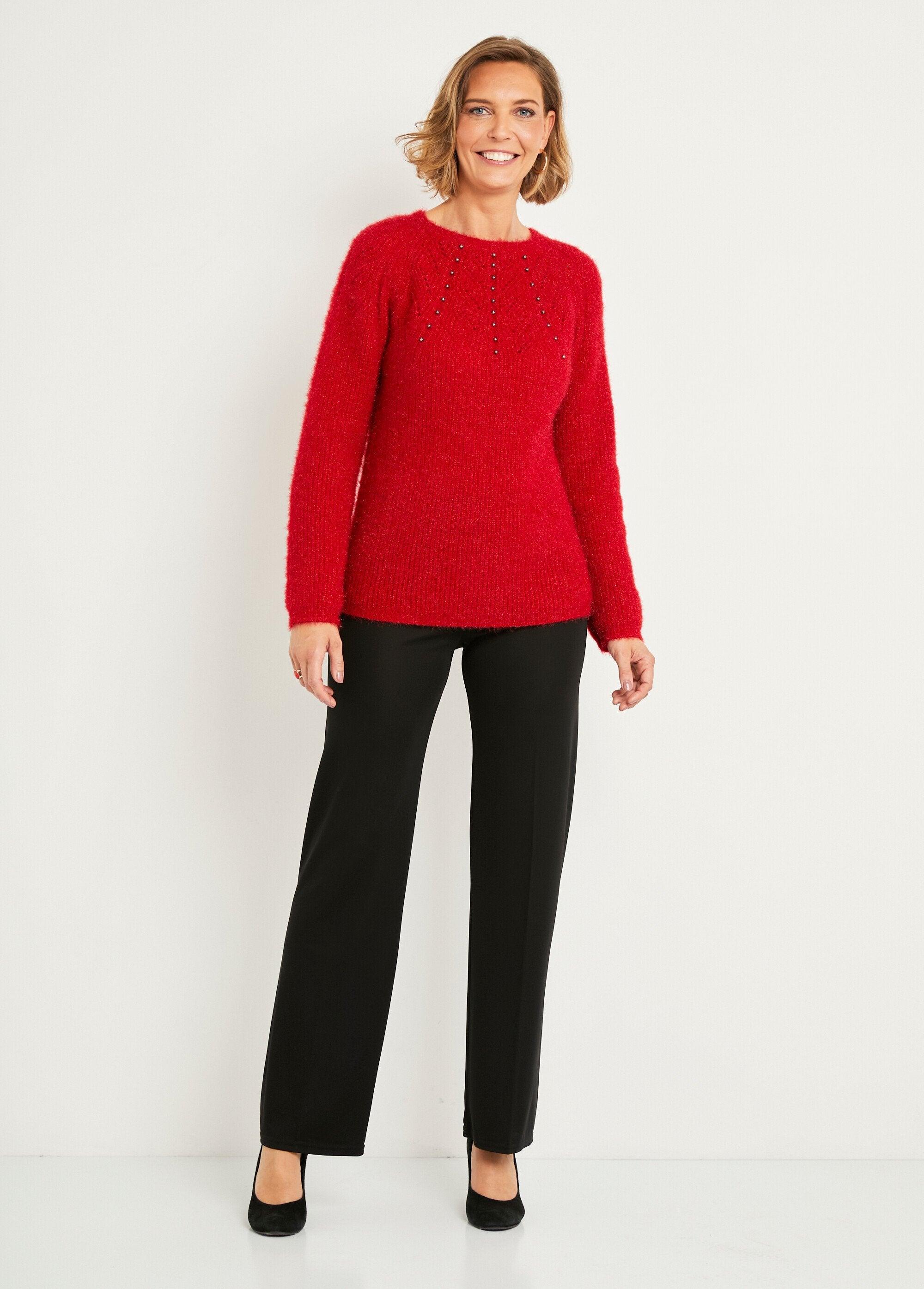 Soft_hairy_knit_sweater_with_openwork_pearl_round_neck_Red_SF1_slim