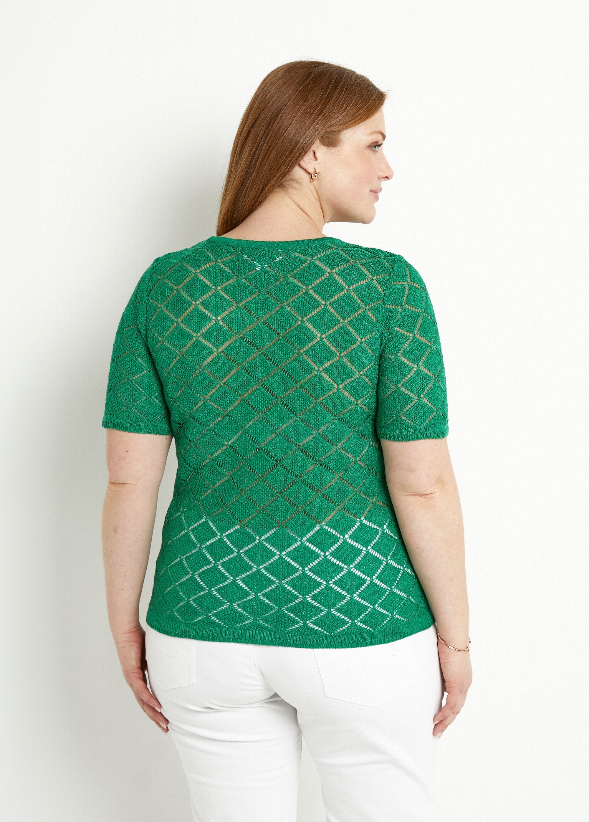 Thin,_short,_openwork,_short-sleeved_sweater_Green_DO1_curvy
