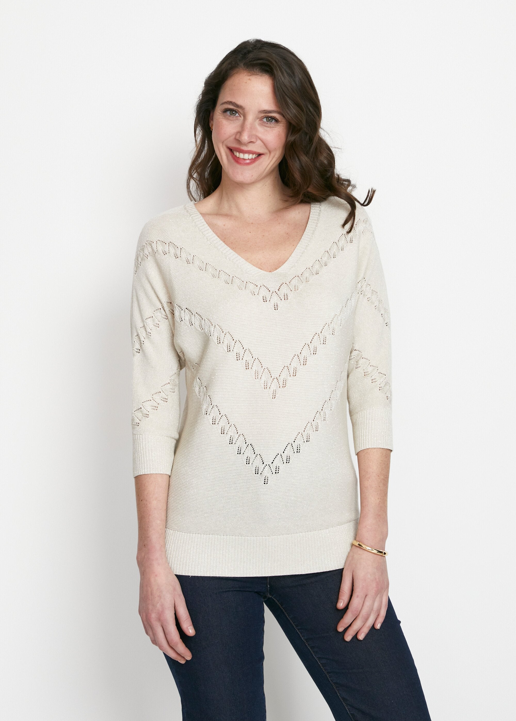 Openwork_fancy_shiny_knit_sweater_Beige_FA1_slim