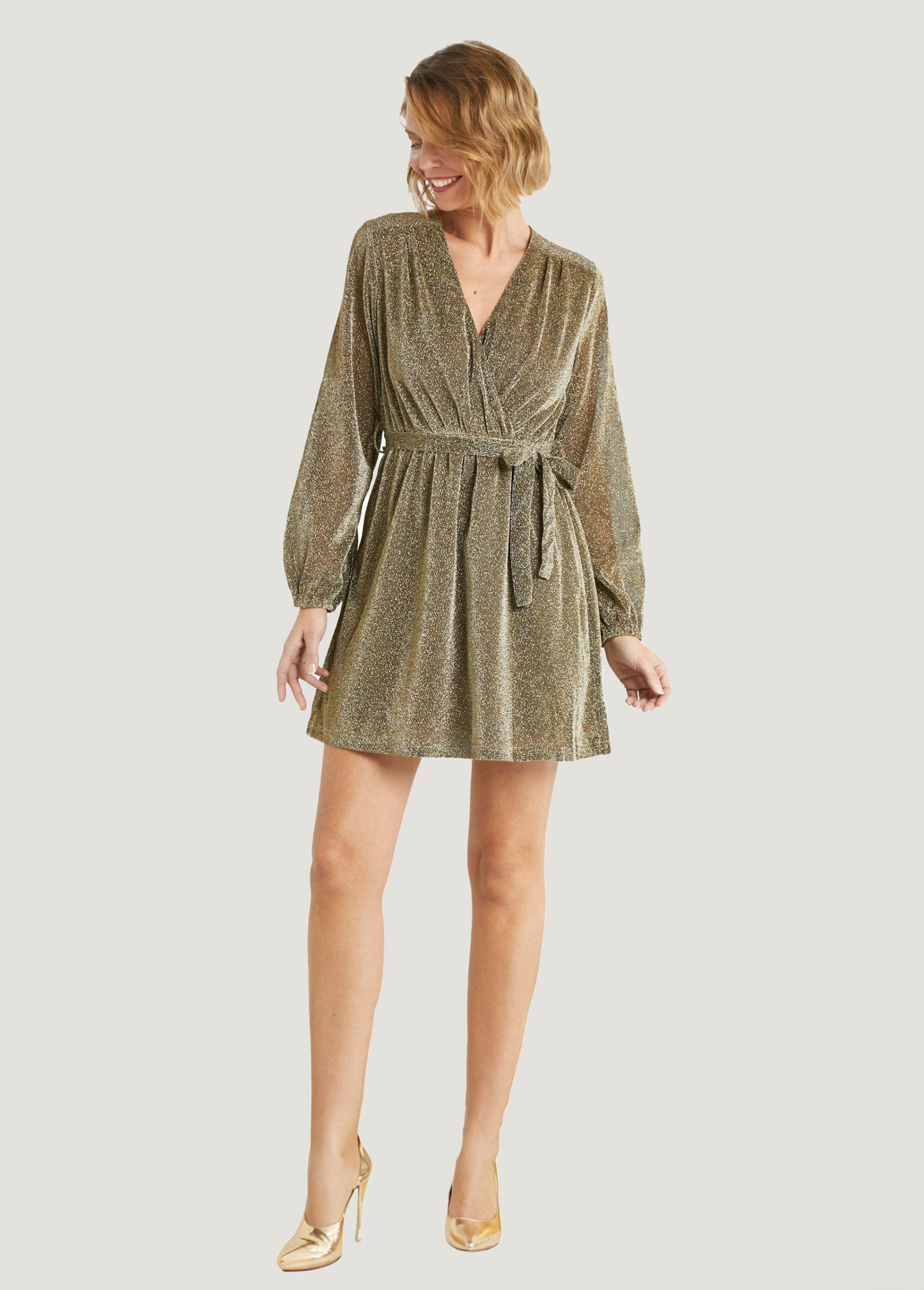 Chic_shiny_wrap_short_dress_Golden_FA1_slim