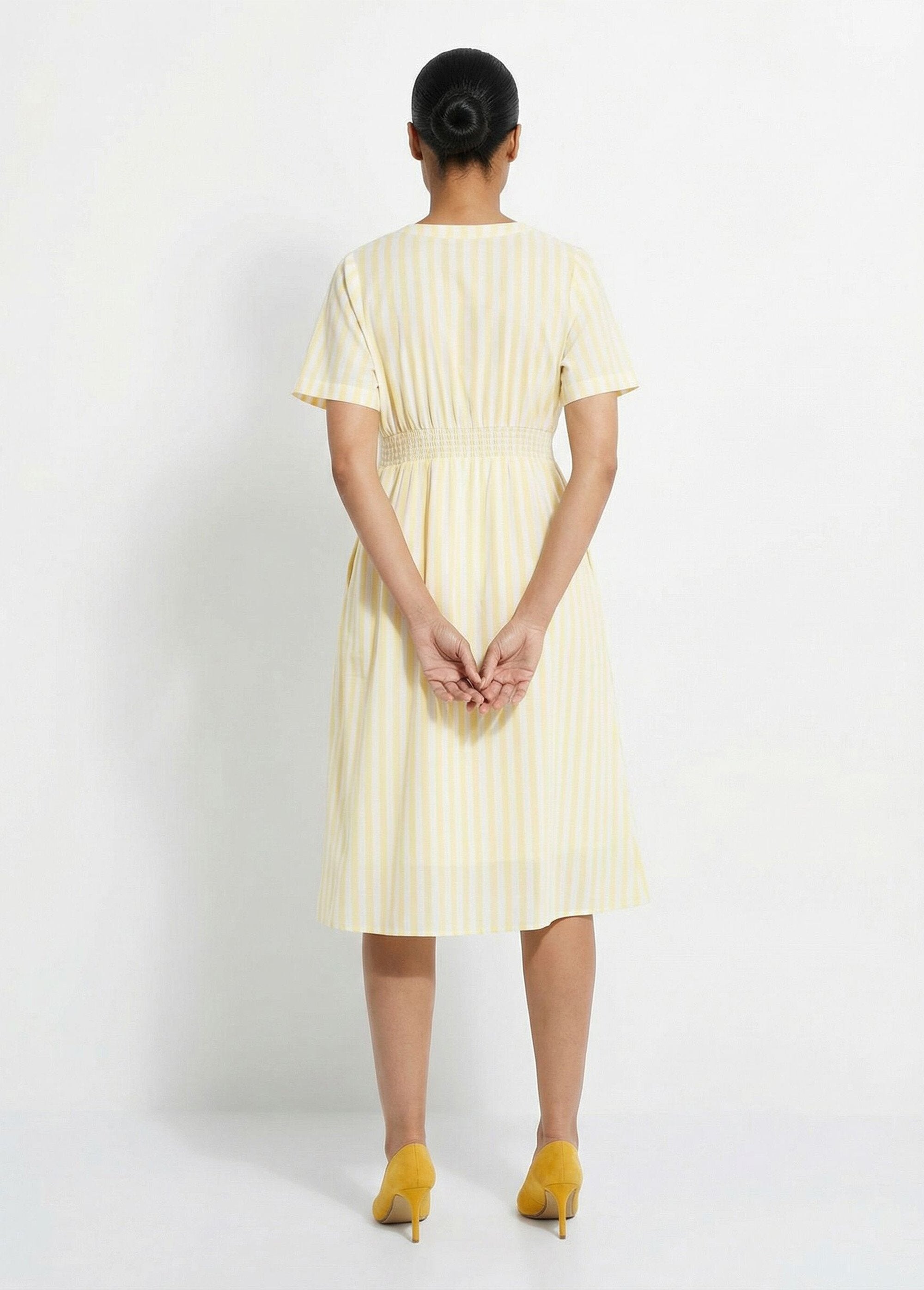 High-waisted_striped_pure_cotton_dress_Striped_yellow_DO1_slim
