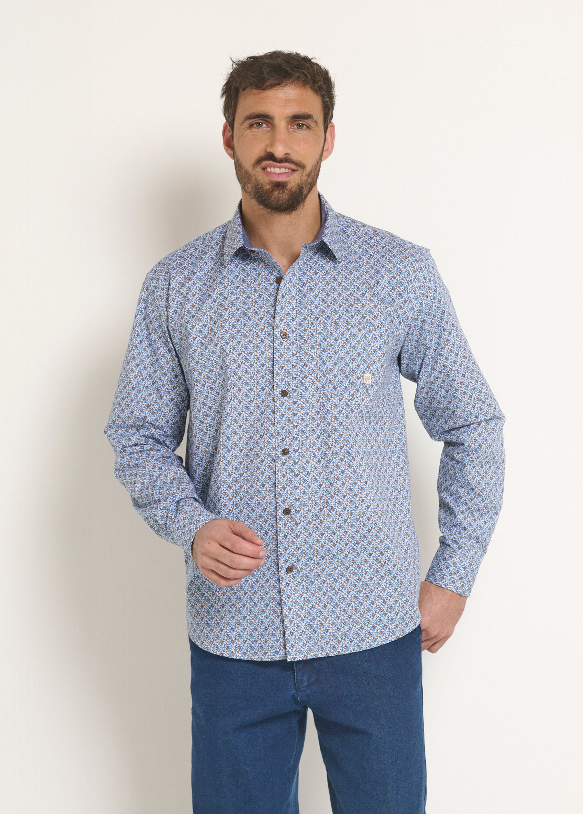 Long_sleeve_micro_pattern_cotton_shirt_Blue_FA1_slim