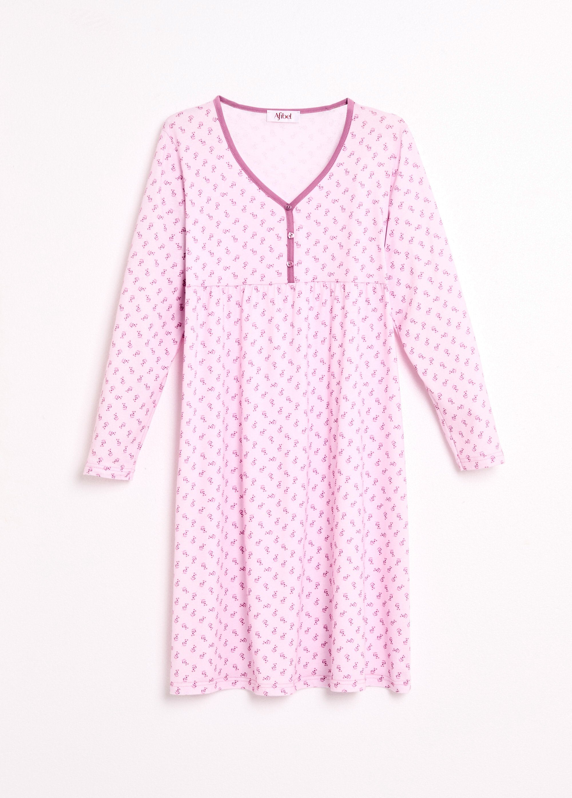 Chemise_de_nuit_longue_manches_3/4_coton_imprimé_Rose_AP1_slim