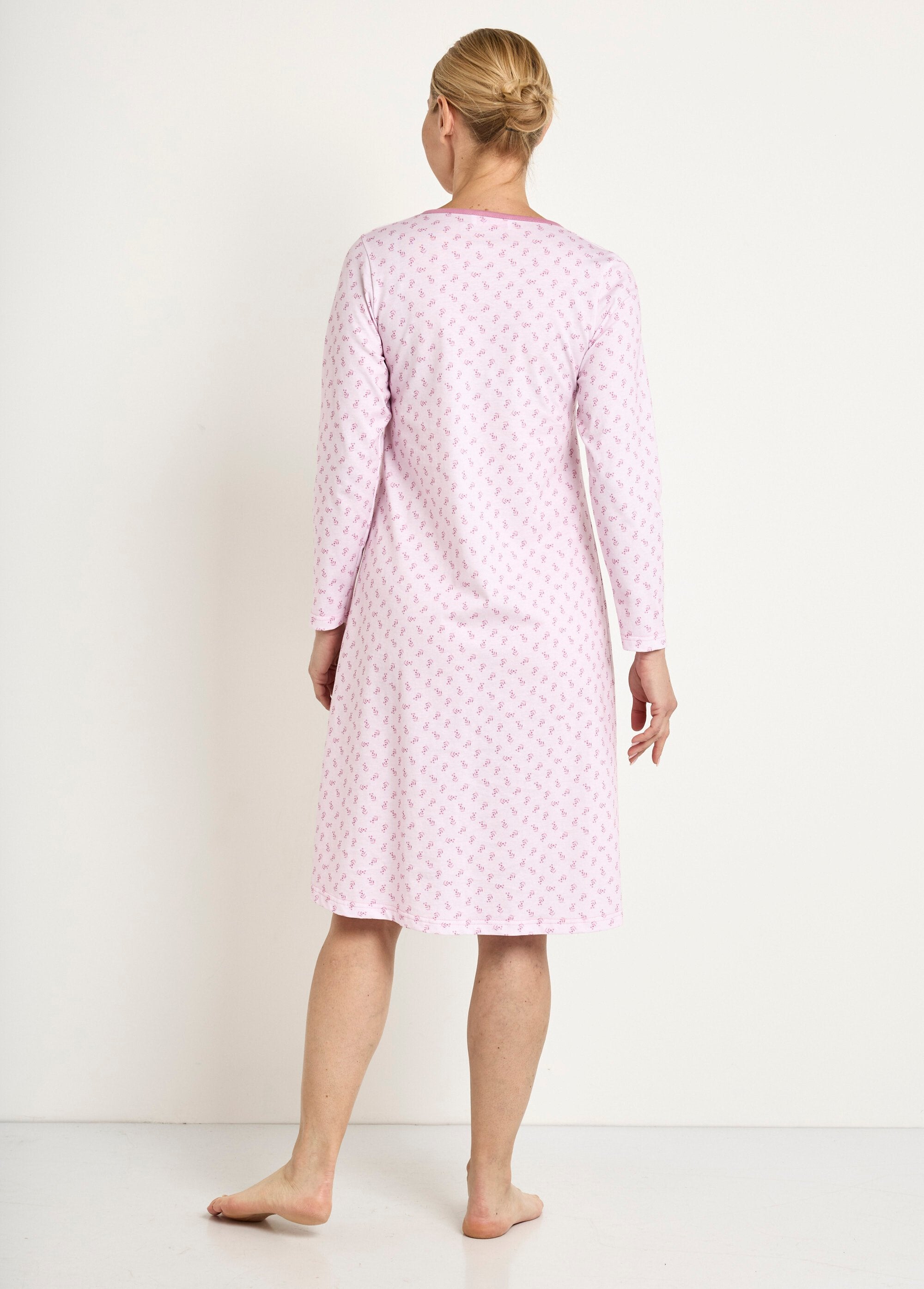 Chemise_de_nuit_longue_manches_3/4_coton_imprimé_Rose_DO1_slim