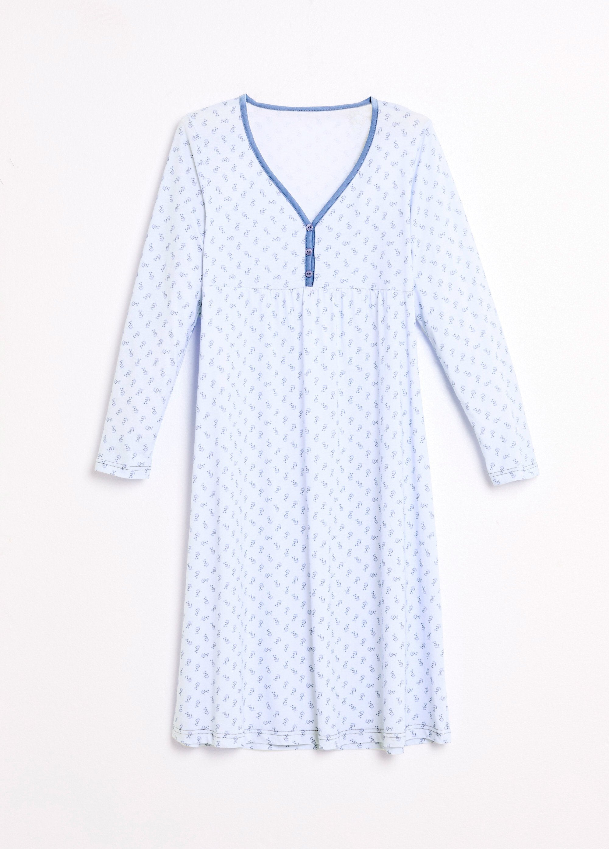 Chemise_de_nuit_longue_manches_3/4_coton_imprimé_Bleu_AP1_slim