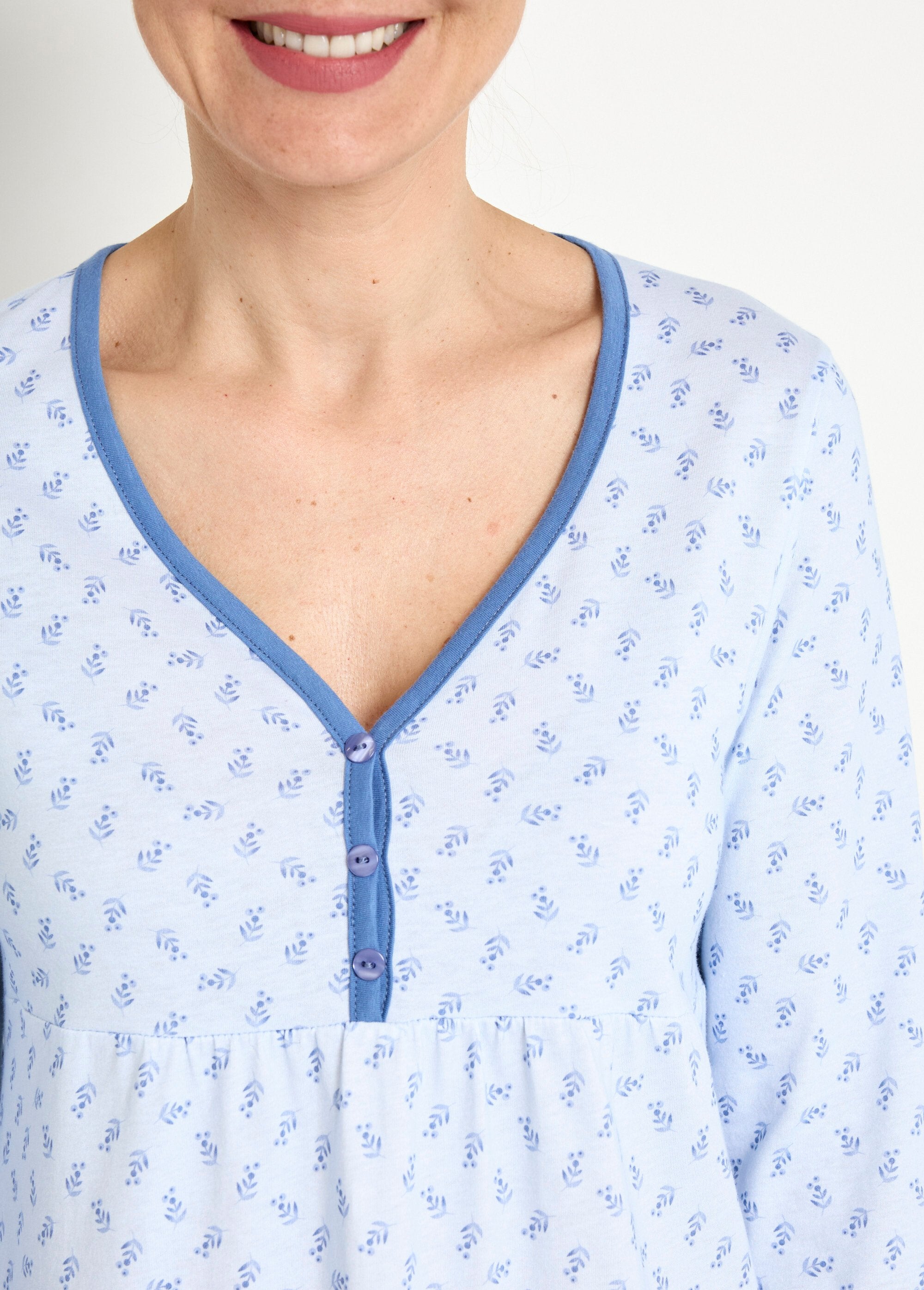 Chemise_de_nuit_longue_manches_3/4_coton_imprimé_Bleu_DE1_slim