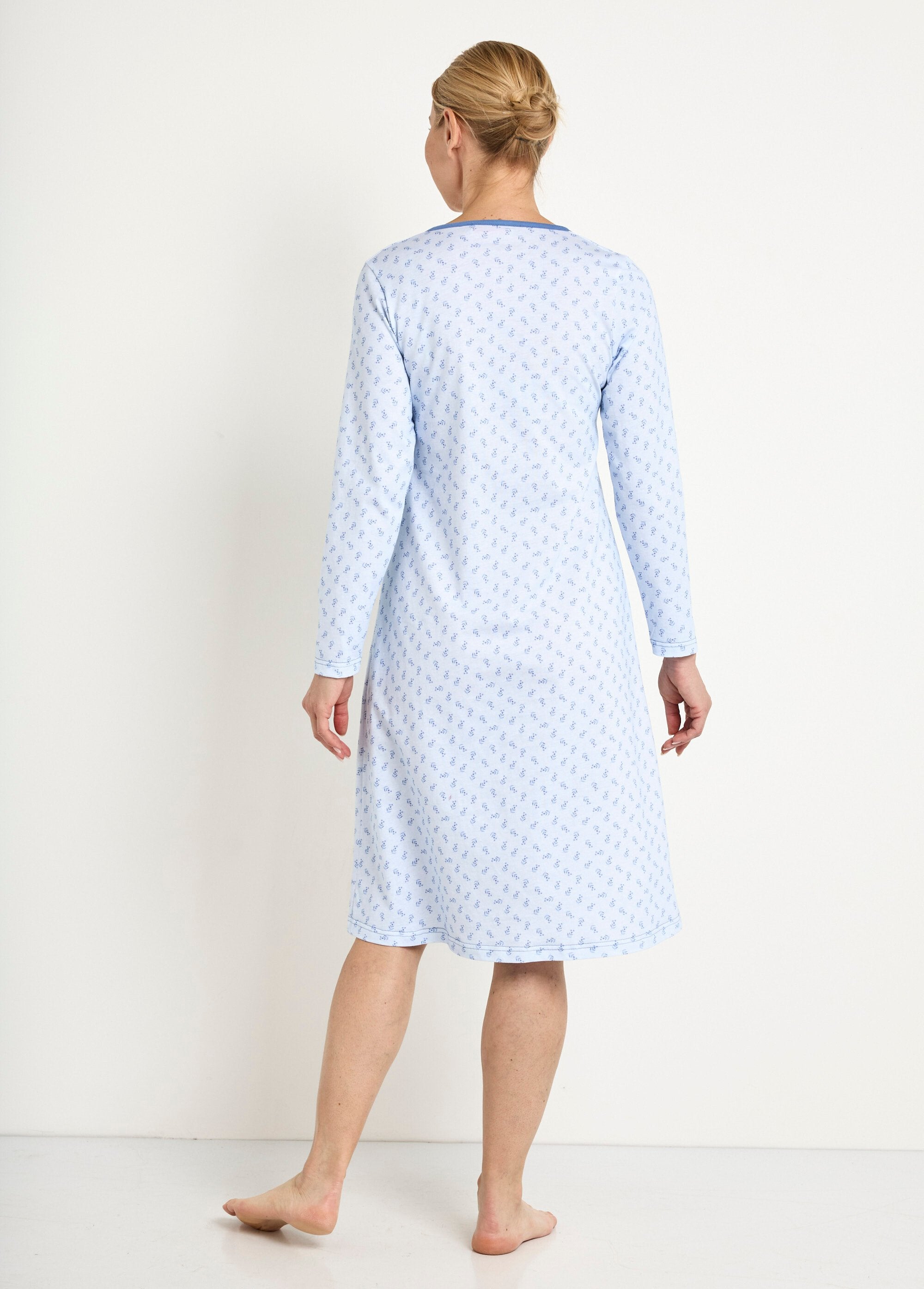 Chemise_de_nuit_longue_manches_3/4_coton_imprimé_Bleu_DO1_slim