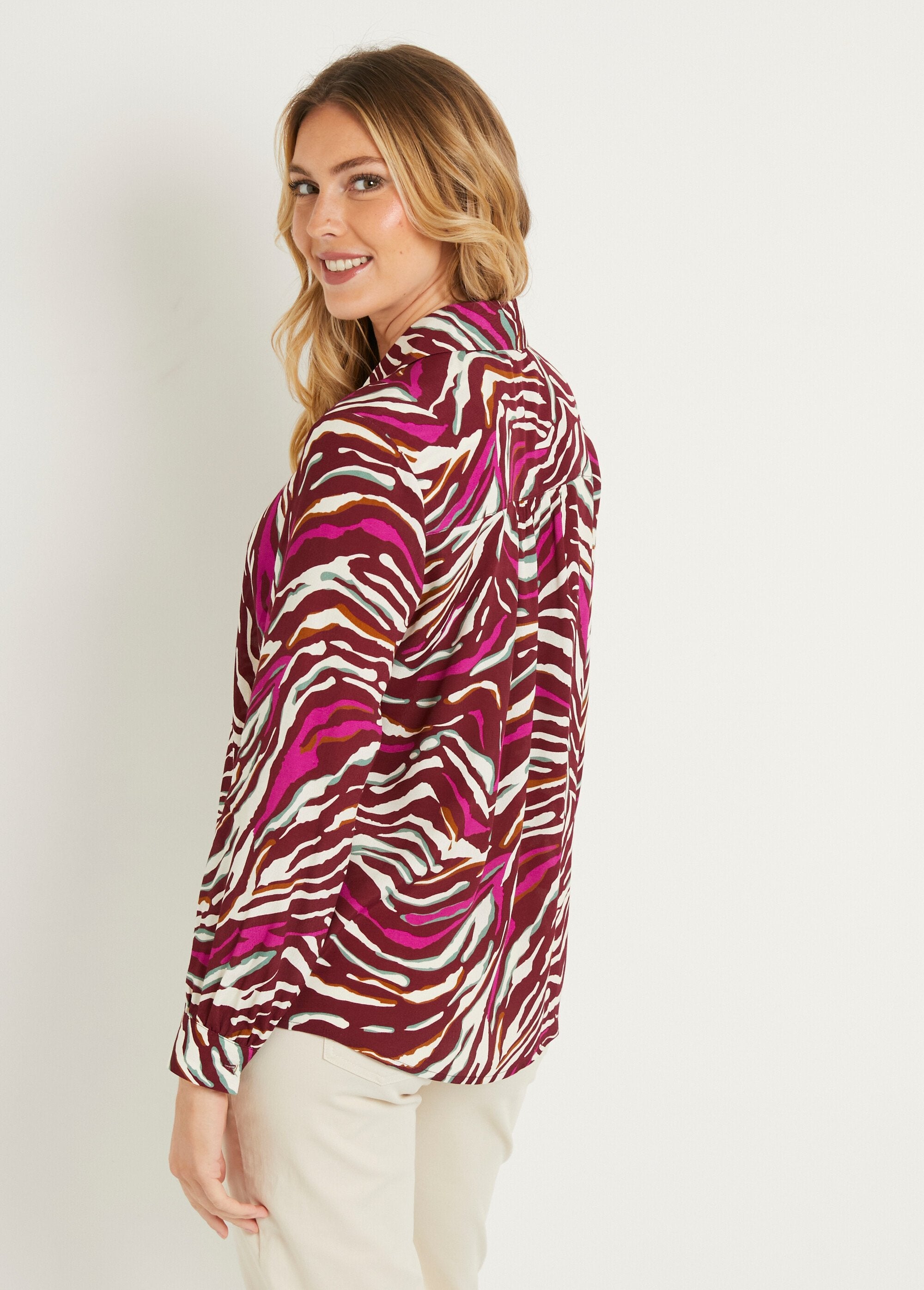 Zebra_print_long_button-down_blouse_Plum_and_pink_DO1_slim