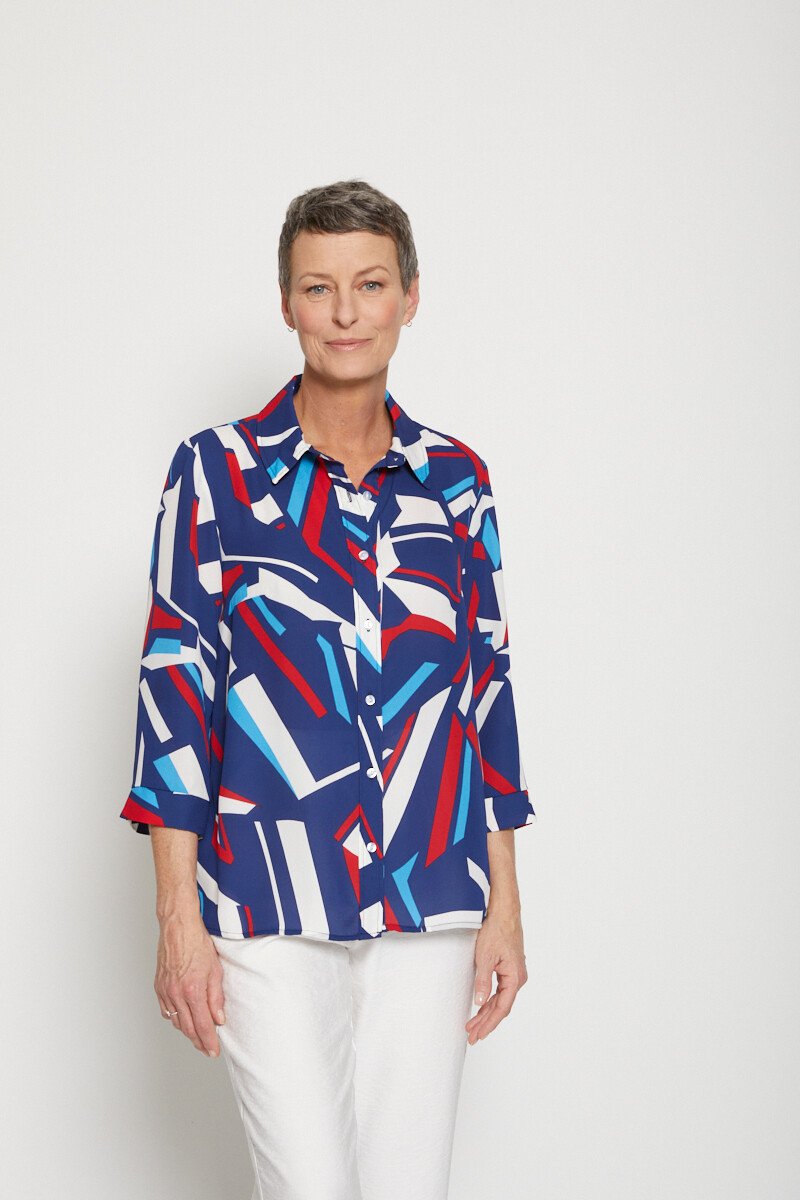 Straight_graphic_blouse_with_3/4_sleeves_Blue_and_red_FA1_slim