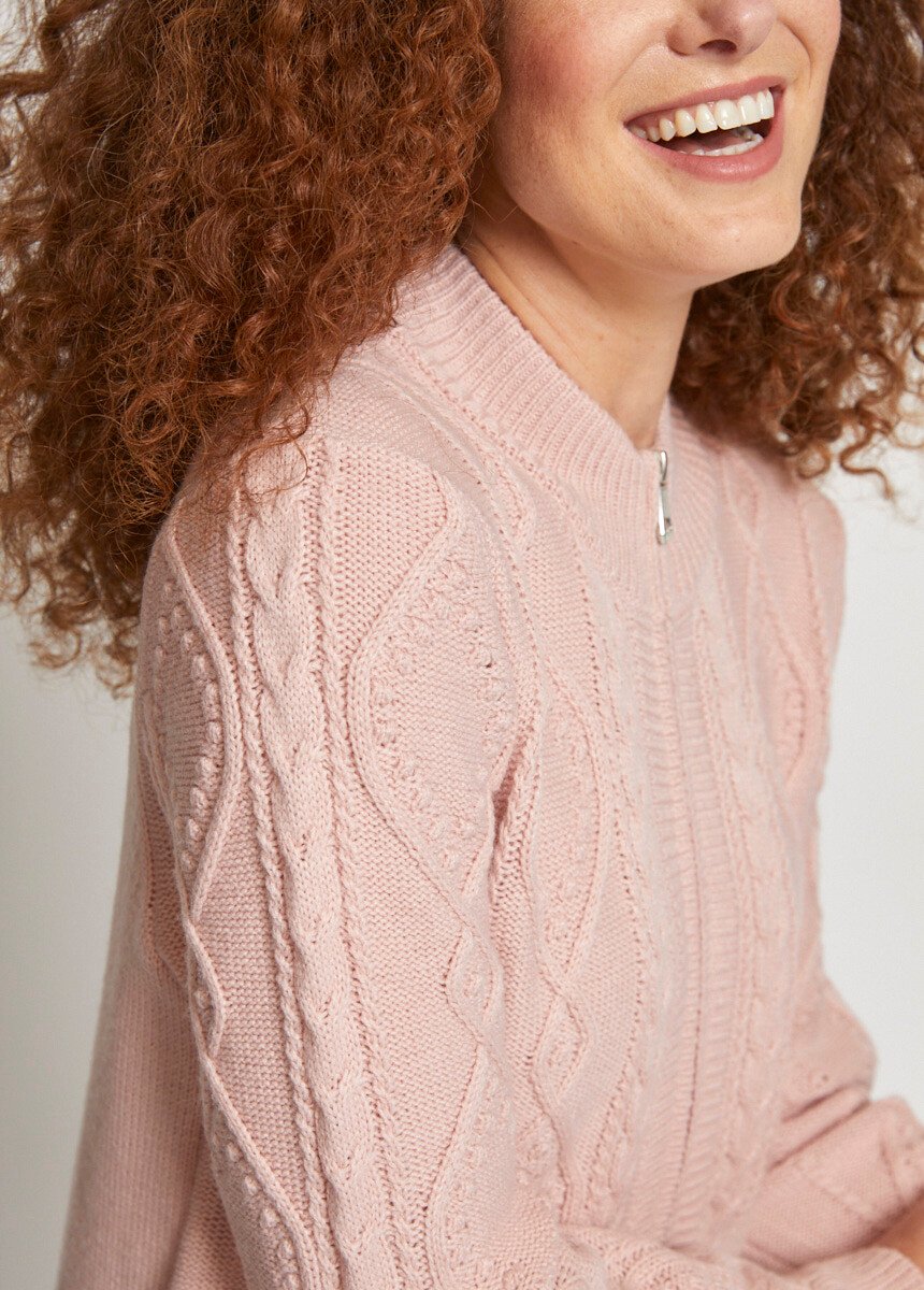 Warm_zipped_cardigan_with_cable_high_collar_Pink_DE3_slim