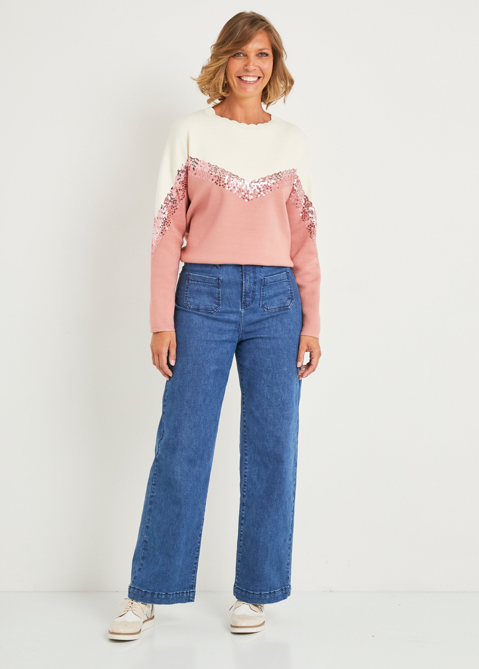 Two-tone_long-sleeved_sequin_sweater_Beige_and_pink_SF1_slim