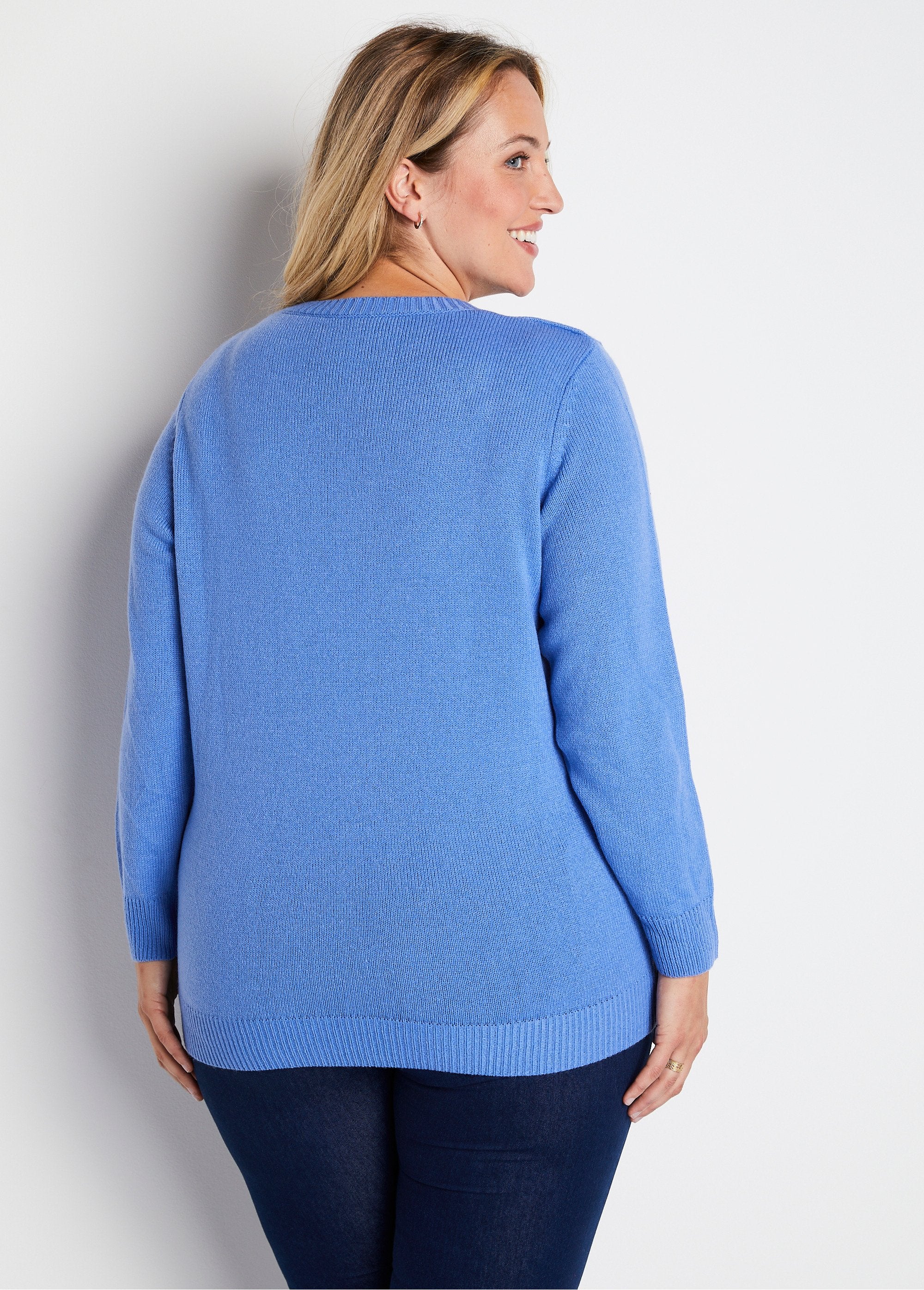 Soft_plain_embroidered_openwork_round_neck_sweater_Blue_DO1_curvy