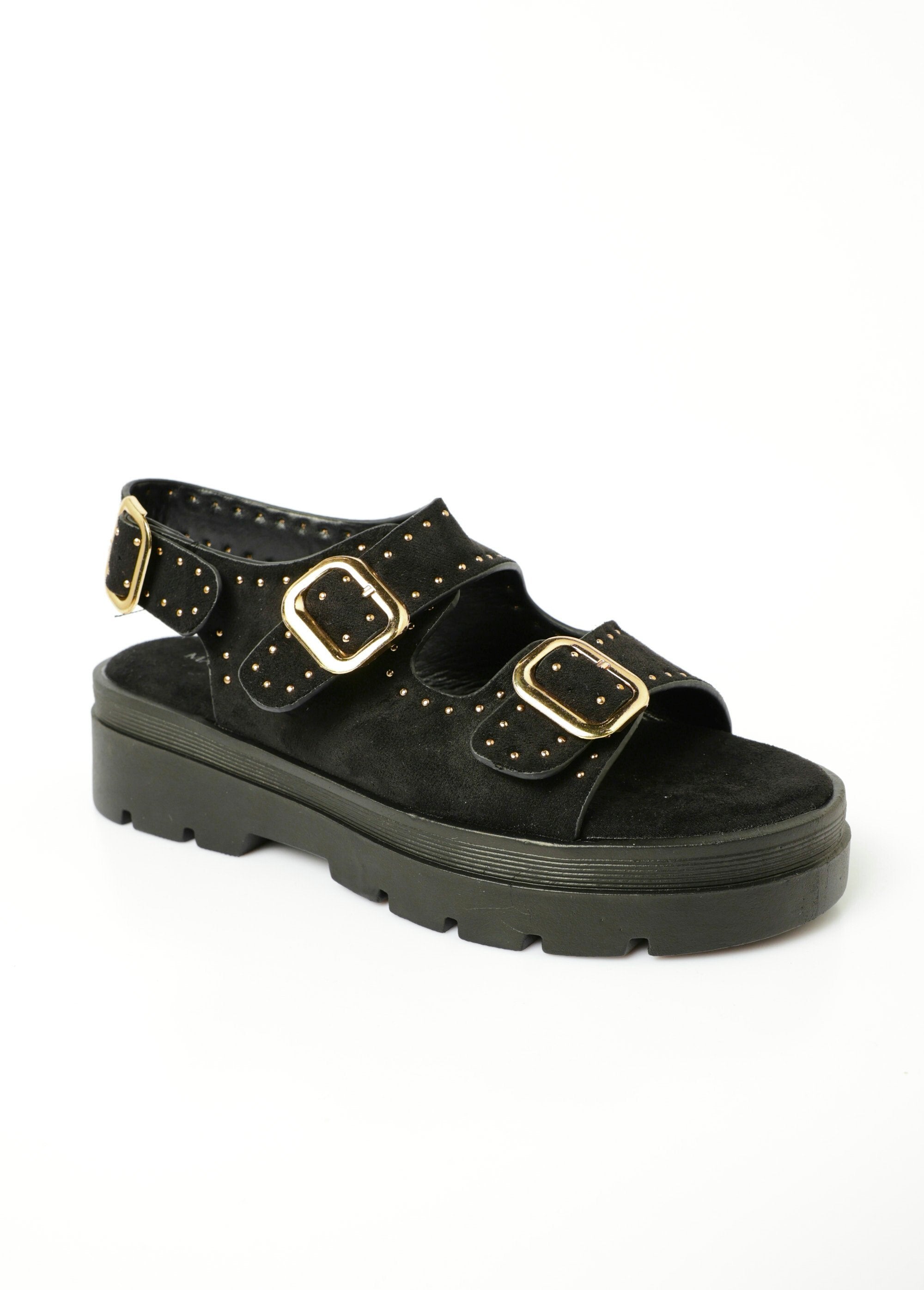 Suede-effect_wedge_sandals_with_buckles_Black_FA1_slim