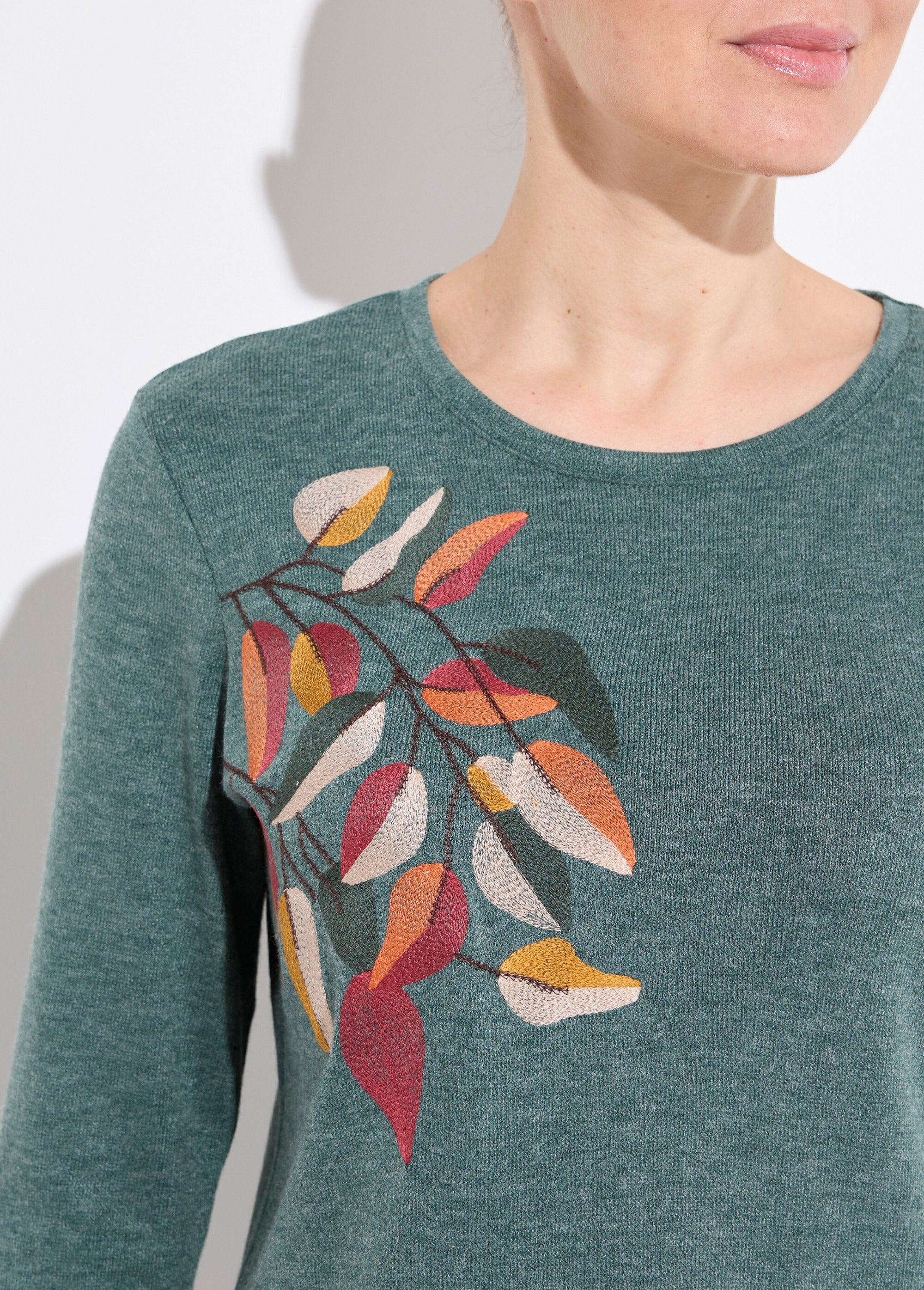 T-shirt_col_rond_uni_brodé_manches_longues_Vert_DE1_slim