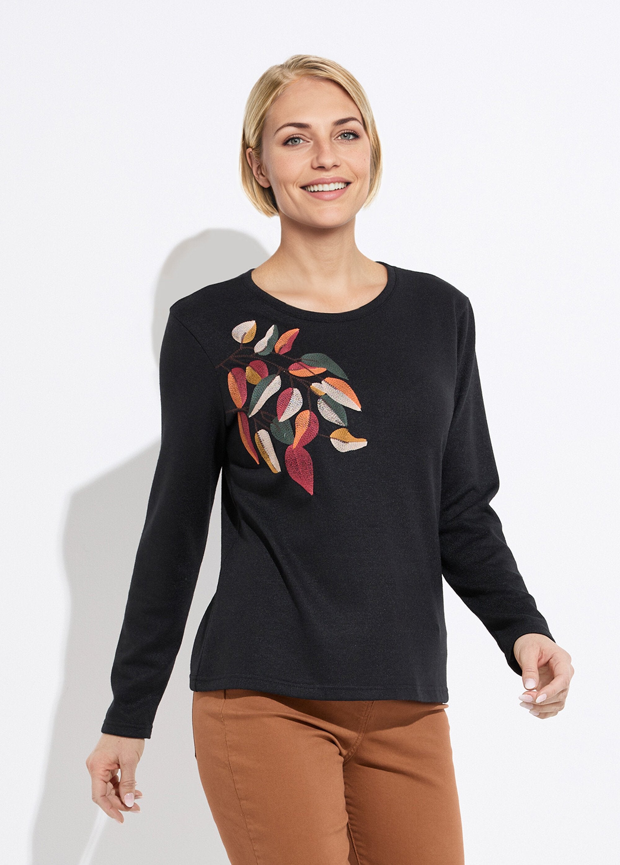 T-shirt_col_rond_uni_brodé_manches_longues_Noir_FA1_slim