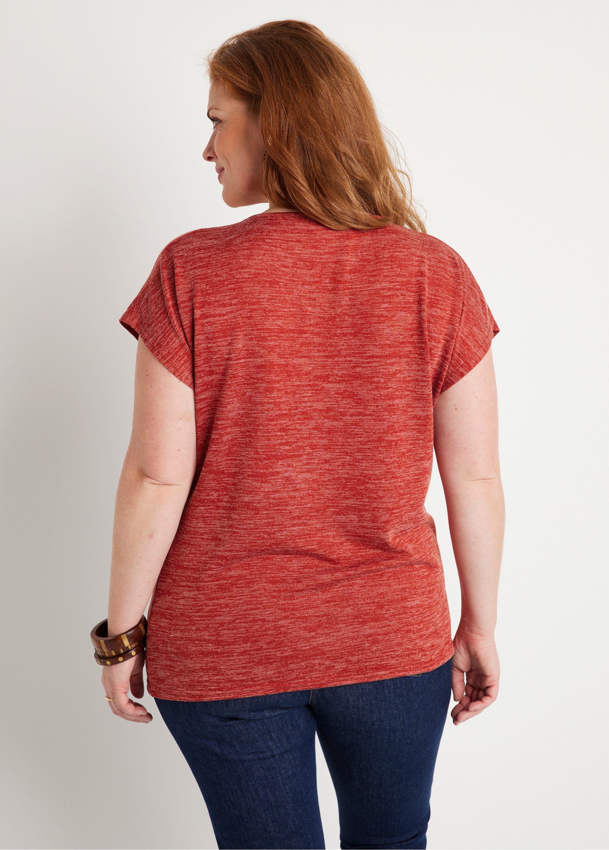 Short_plain_linen_effect_t-shirt_Paprika_DO1_curvy