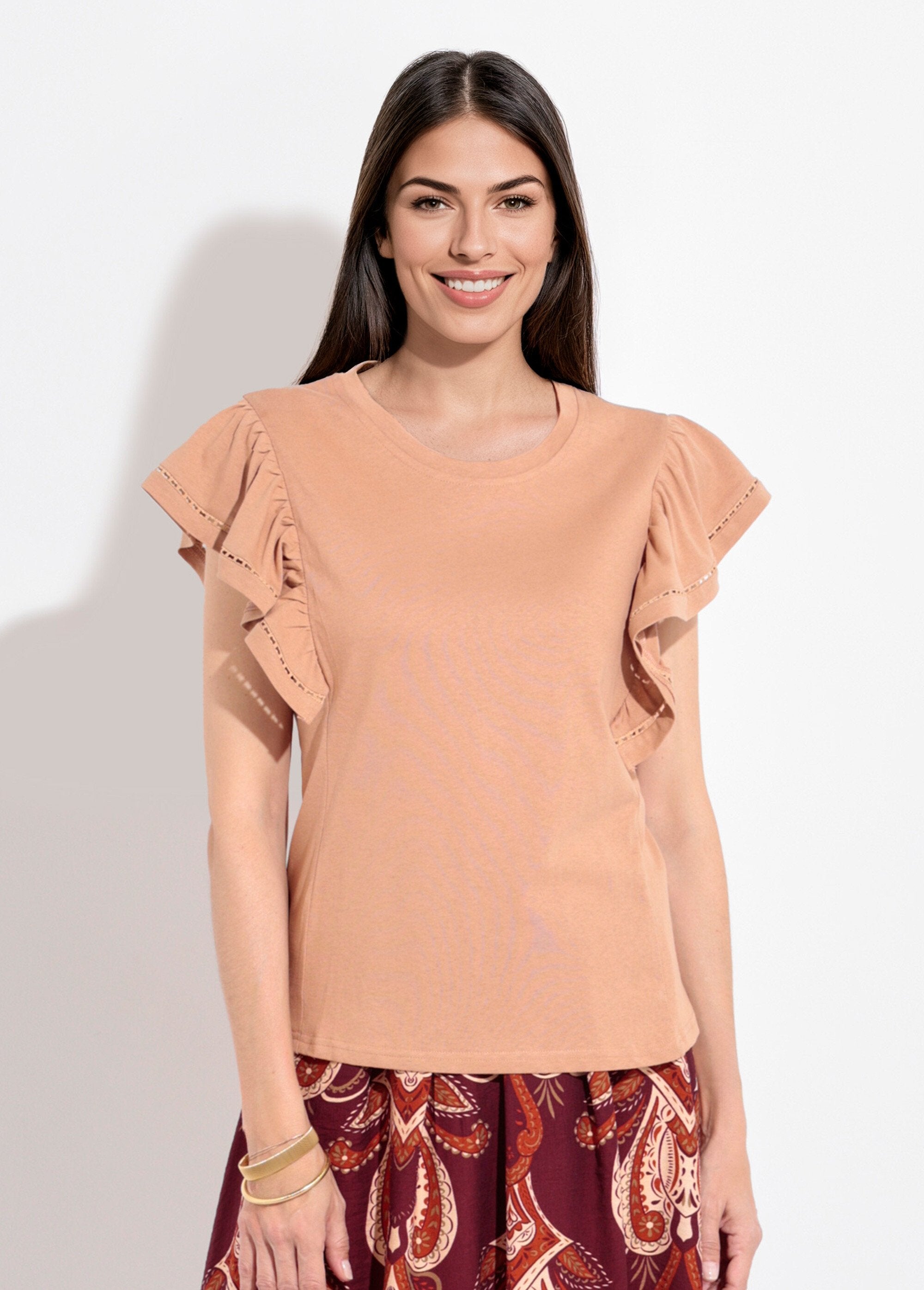 Openwork_ruffled_short-sleeved_T-shirt_camel_FA1_slim