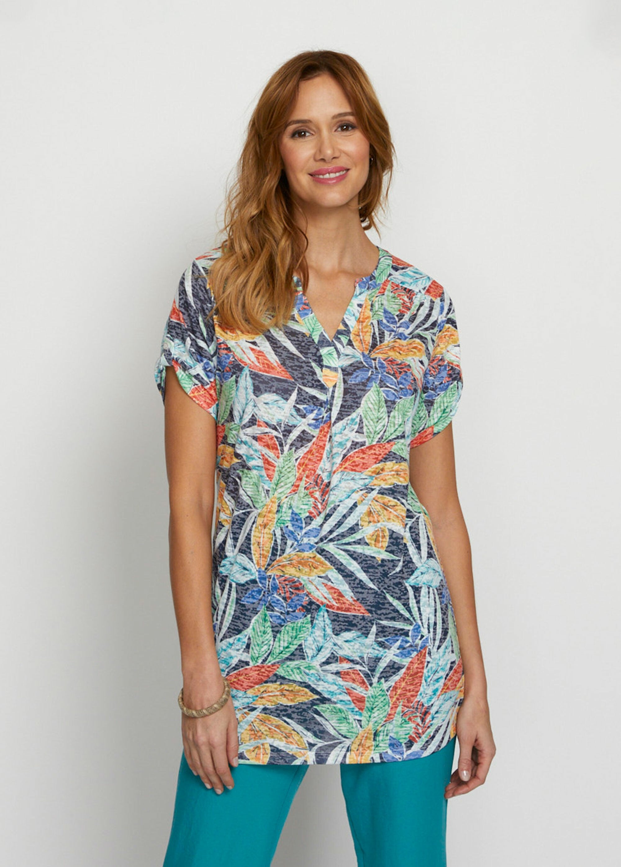Tee-shirt_ample_long_maille_dévorée_Marine_et_tomette_FA1_slim