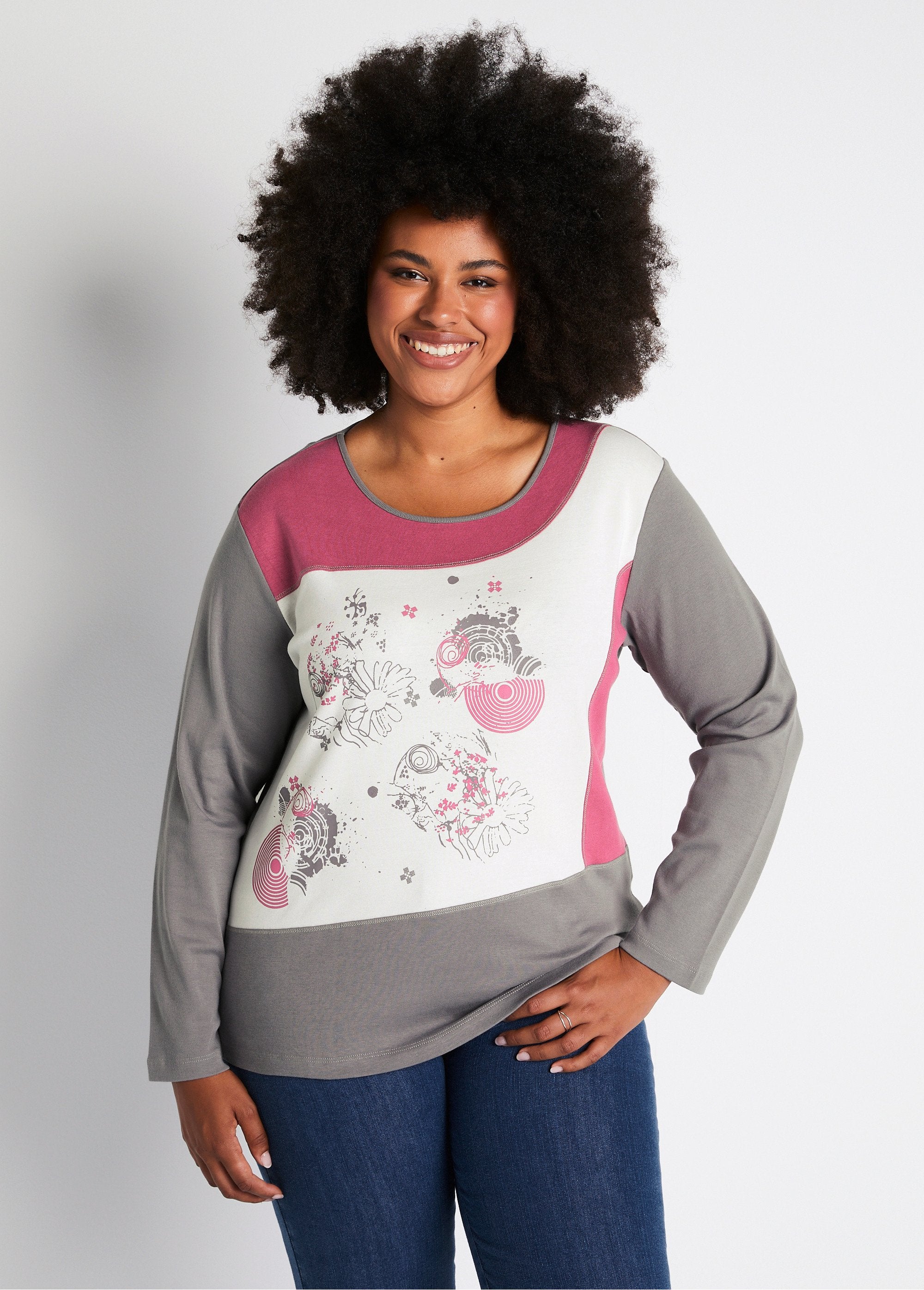 Straight_patterned_stretch_cotton_T-shirt_Ecru_and_plum_FA1_curvy