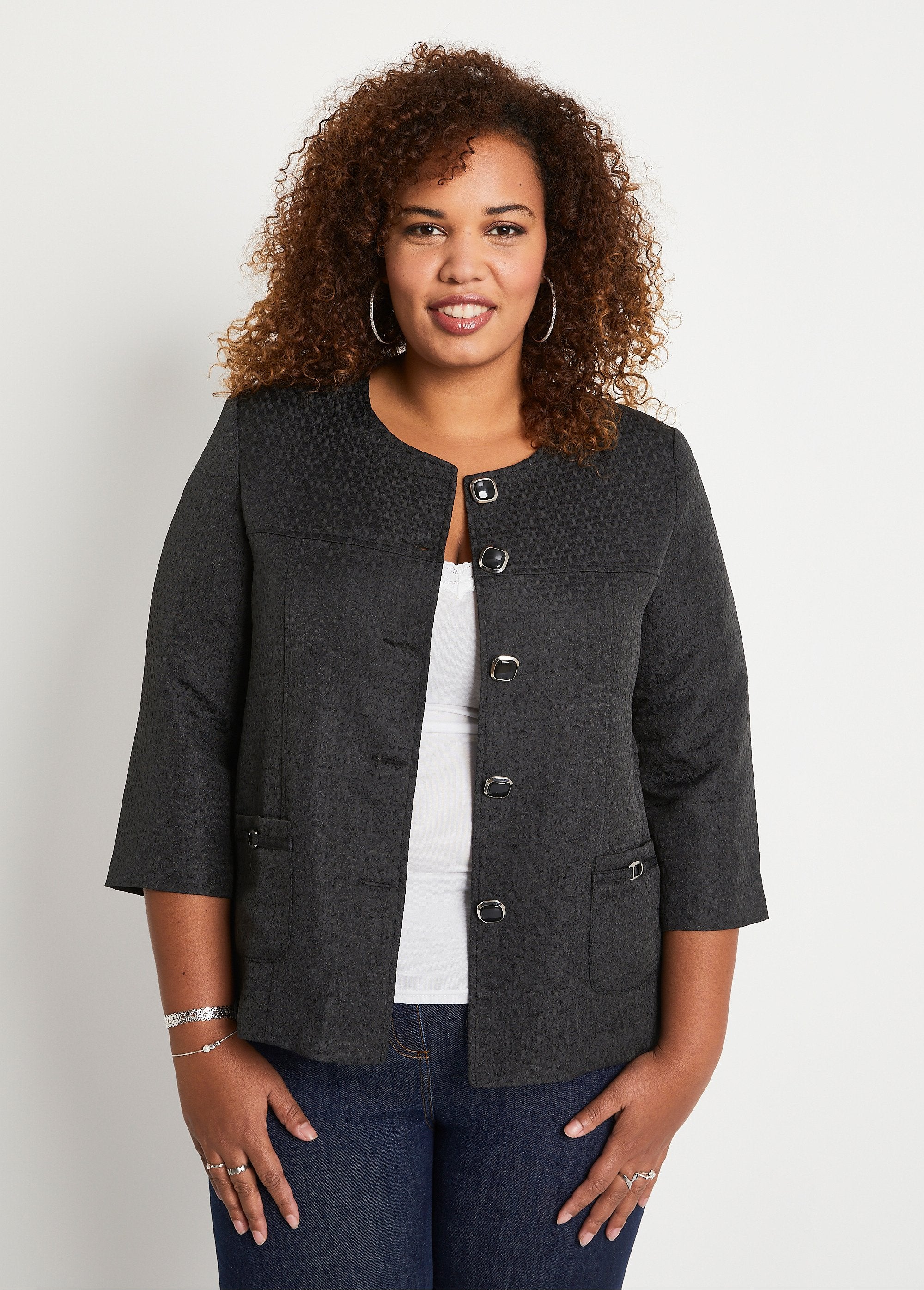 Crew-neck_jacket_with_3/4_sleeves_Black_FA1_curvy