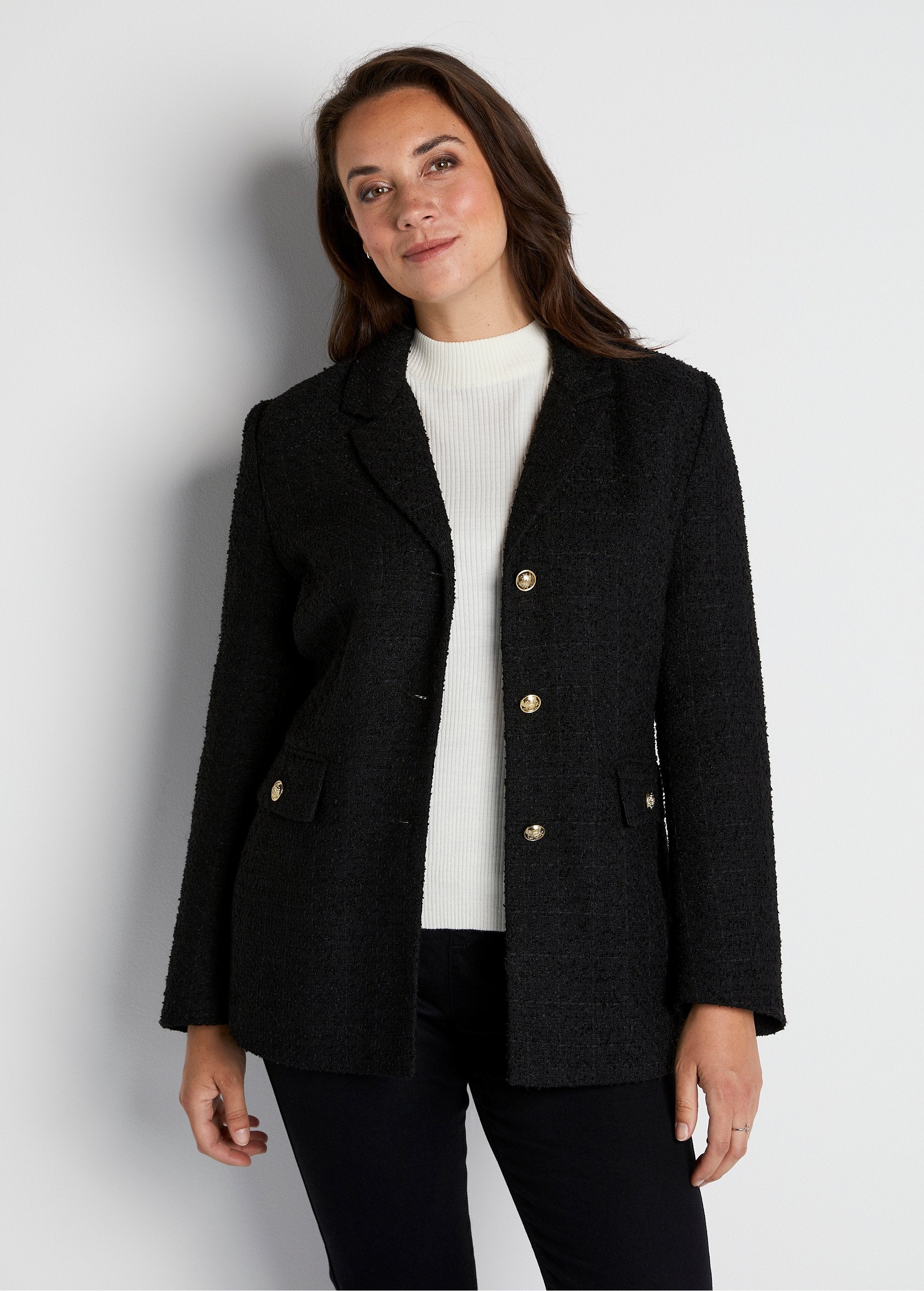 Straight_buttoned_jacket_in_basket_weave_fabric_with_tailored_collar_Black_FA1_curvy